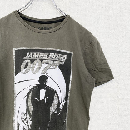 古着 used　JAMES BOND　ジェームズボンド　半袖プリントTシャツ　クルーネック　レトロデザイン　カーキグレー　Sサイズ