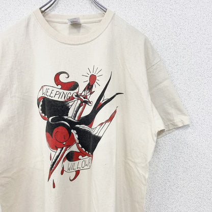古着 used　FRUIT OF THE LOOM　半袖プリントTシャツ　アメカジ　クルーネック　レトロデザイン　白　Lサイズ