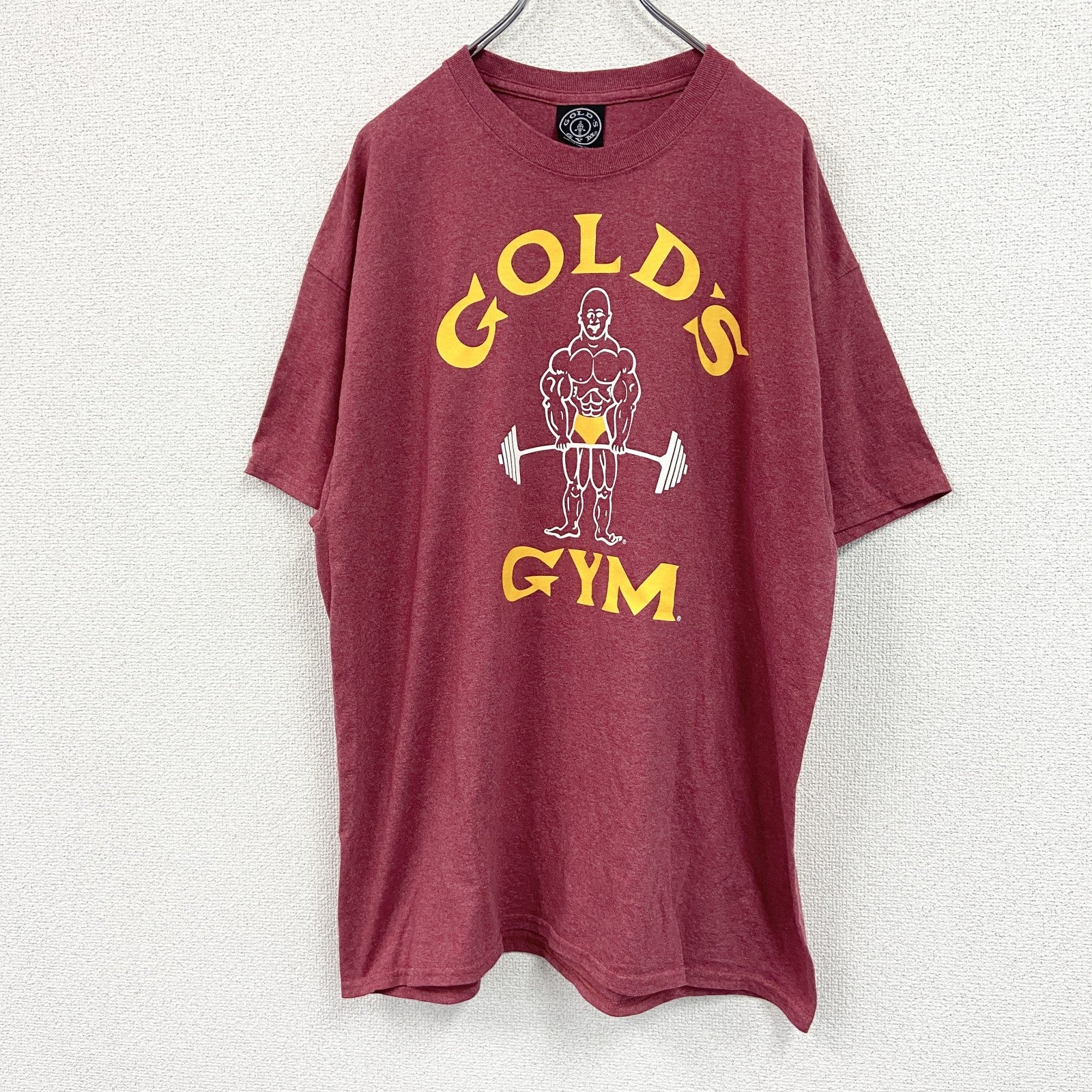 90s～　GOLD GYM　ゴールドジム　半袖プリントアドバタイジングＴシャツ　アーチプリント　ヴィンテージ　赤　レッド　XLサイズ