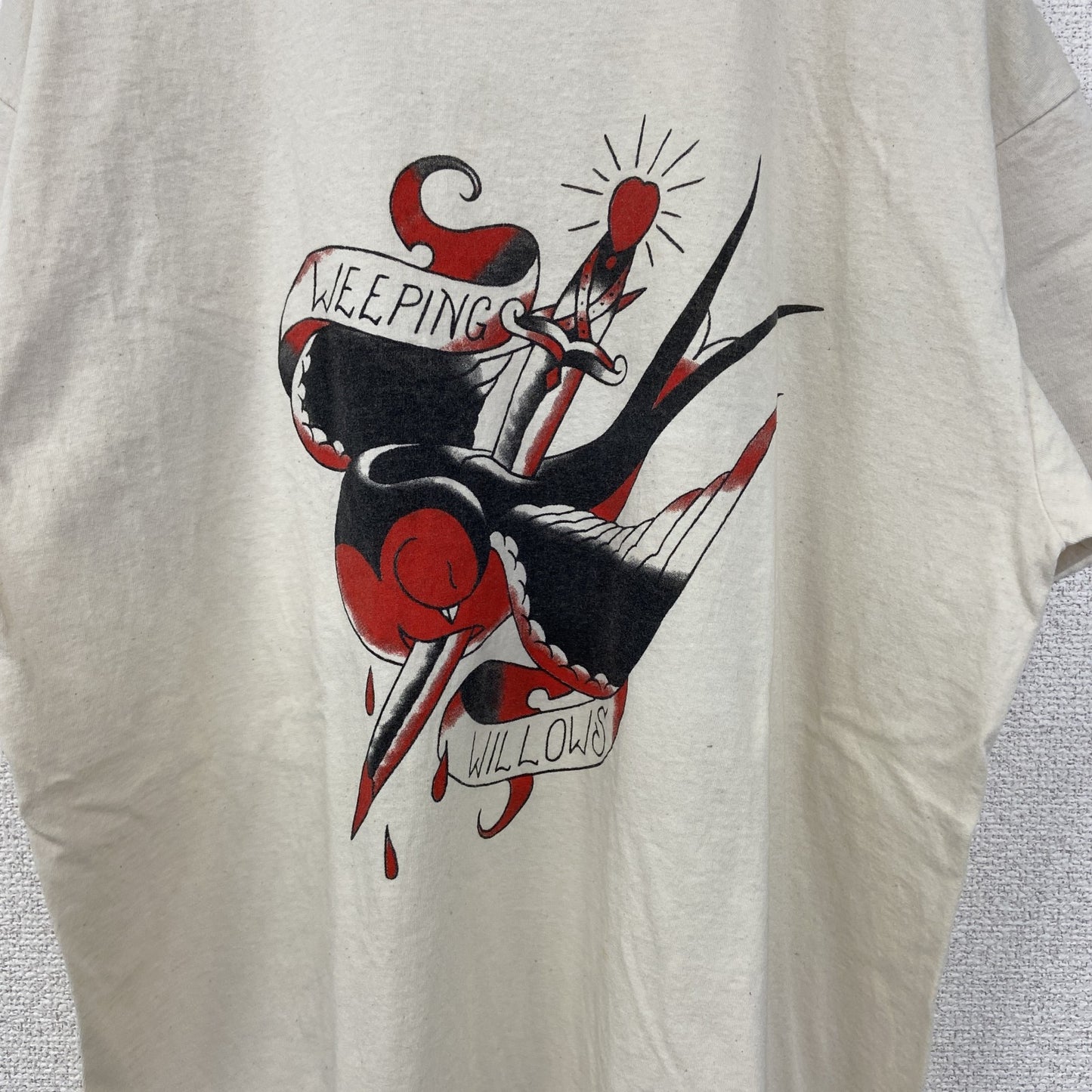 古着 used　FRUIT OF THE LOOM　半袖プリントTシャツ　アメカジ　クルーネック　レトロデザイン　白　Lサイズ