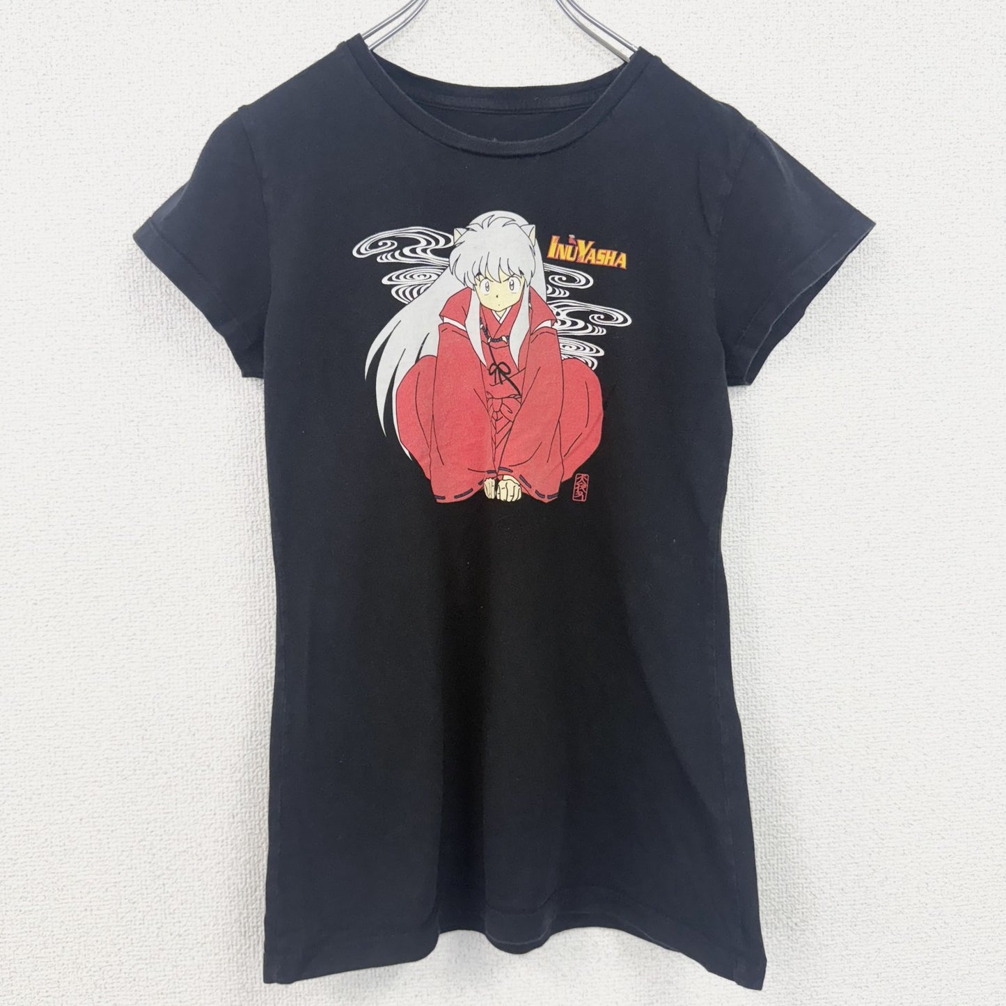 古着 used　犬夜叉　半袖アニメプリントTシャツ　漫画　コミック　キャラクター　クルーネック　レトロデザイン　黒　ブラック　