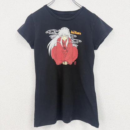 古着 used　犬夜叉　半袖アニメプリントTシャツ　漫画　コミック　キャラクター　クルーネック　レトロデザイン　黒　ブラック　