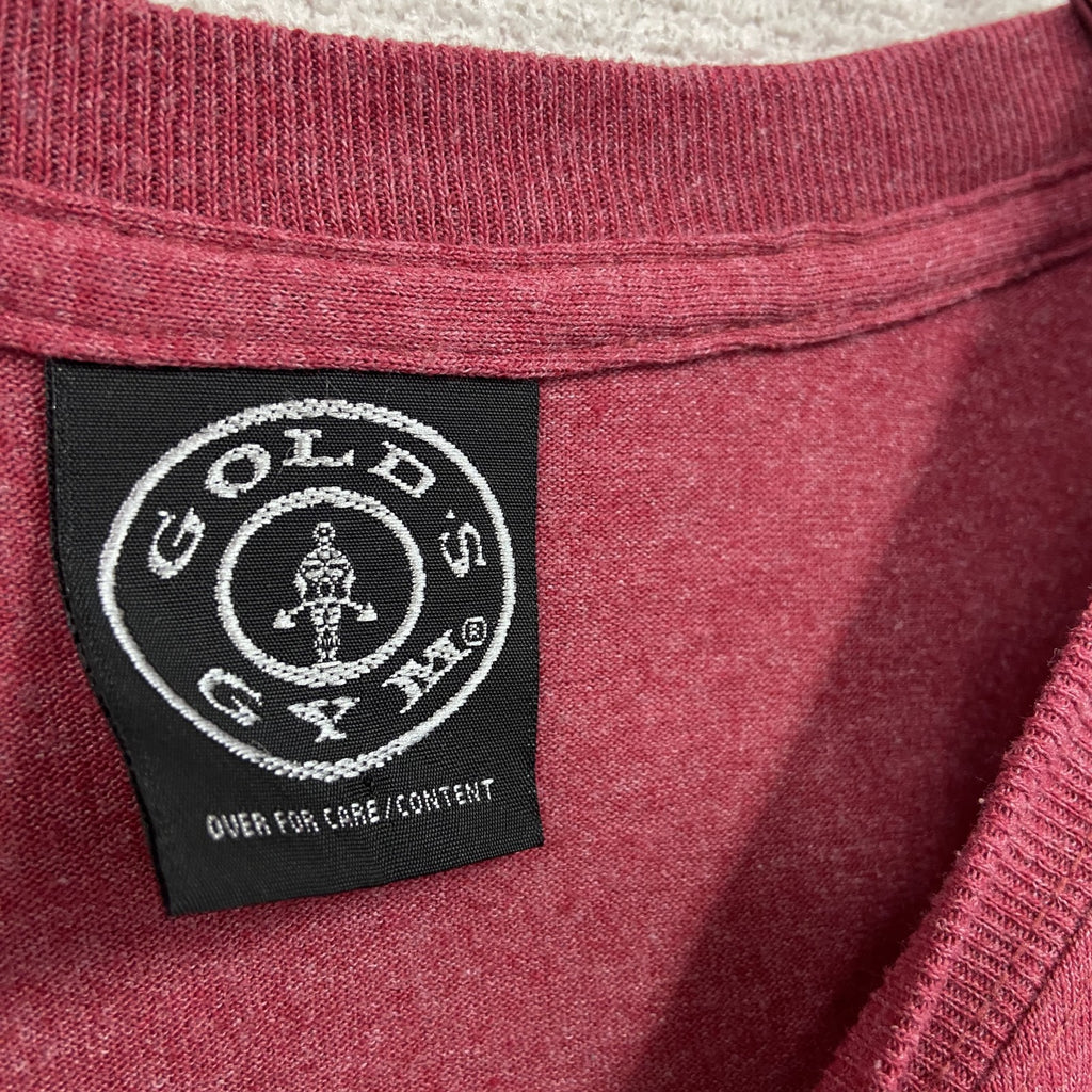90s～　GOLD GYM　ゴールドジム　半袖プリントアドバタイジングＴシャツ　アーチプリント　ヴィンテージ　赤　レッド　XLサイズ