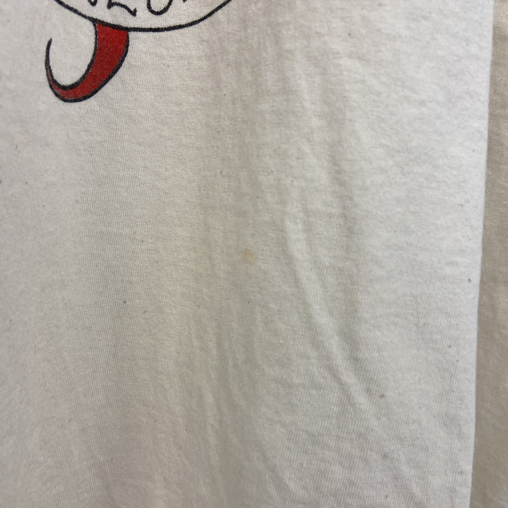 古着 used　FRUIT OF THE LOOM　半袖プリントTシャツ　アメカジ　クルーネック　レトロデザイン　白　Lサイズ