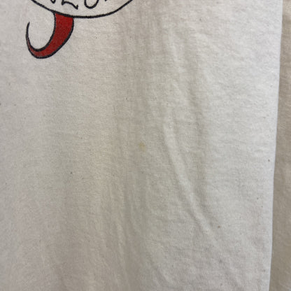 古着 used　FRUIT OF THE LOOM　半袖プリントTシャツ　アメカジ　クルーネック　レトロデザイン　白　Lサイズ