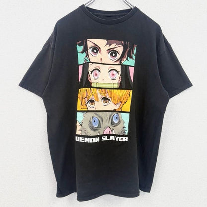 古着 used　鬼滅の刃　半袖アニメプリントTシャツ　ジャンプ　JUMP　レトロデザイン　クルーネック　黒　ブラック　Lサイズ