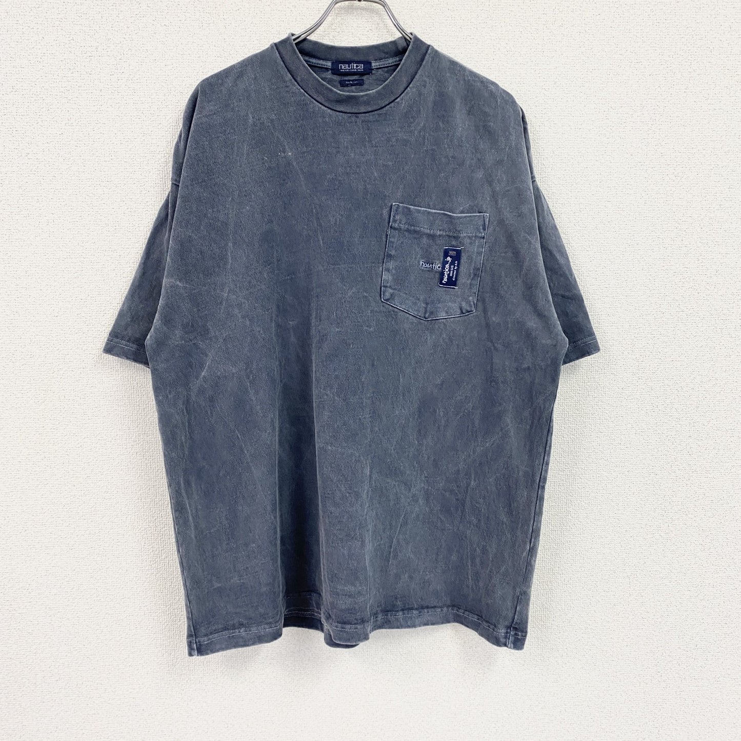 90s　NAUTICA　ノーティカ　半袖Tシャツ　胸ポケット　刺繍ロゴ　ワンポイント　ヴィンテージ　紺　ネイビー　Lサイズ