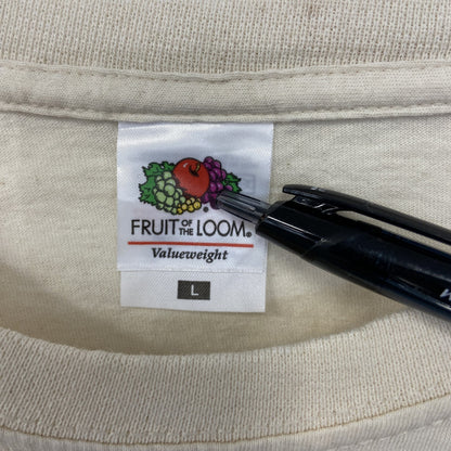 古着 used　FRUIT OF THE LOOM　半袖プリントTシャツ　アメカジ　クルーネック　レトロデザイン　白　Lサイズ