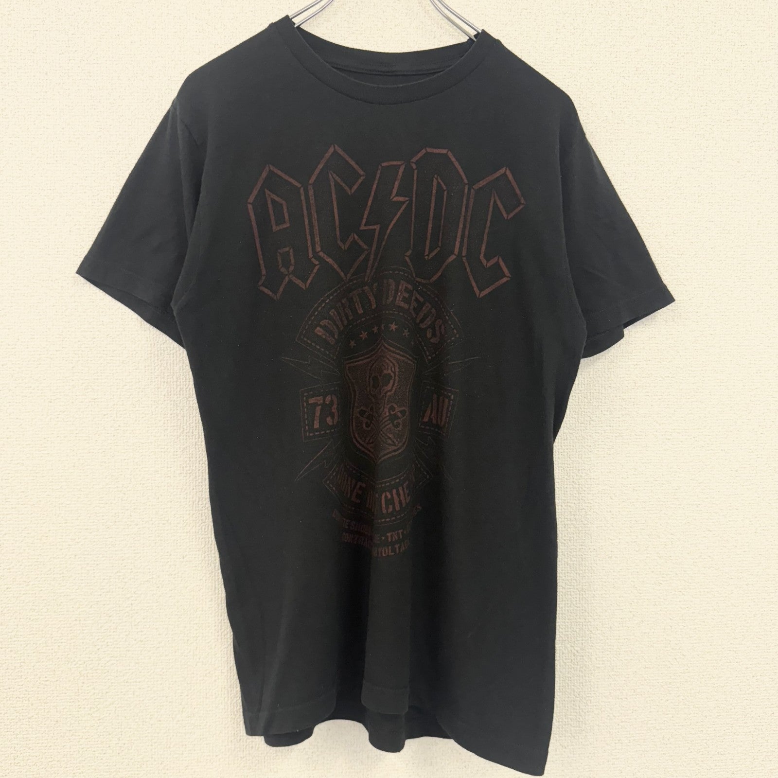 古着 used　AC/DC　エーシーディーシー　半袖バンドプリントTシャツ　クルーネック　ロック　ドクロ　レトロ　黒　ブラック