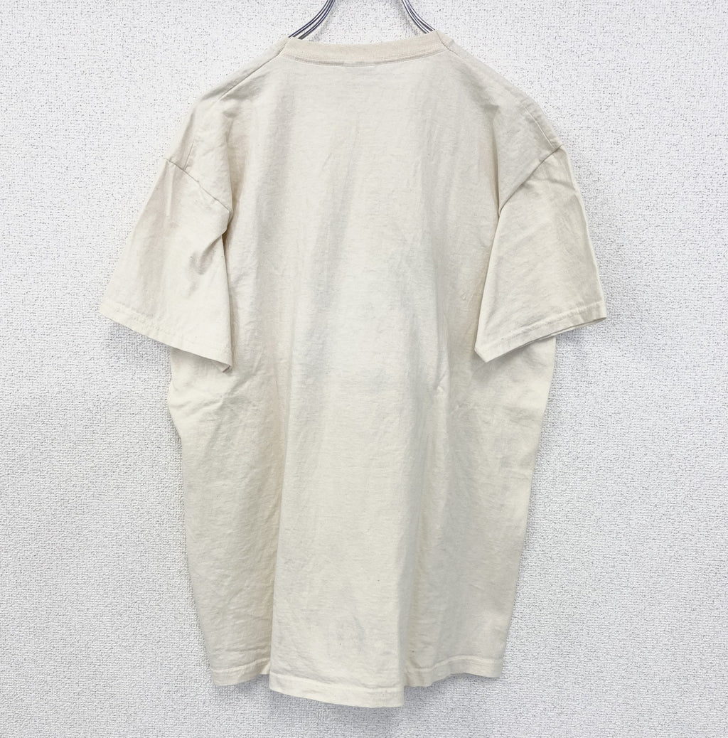 古着 used　FRUIT OF THE LOOM　半袖プリントTシャツ　アメカジ　クルーネック　レトロデザイン　白　Lサイズ