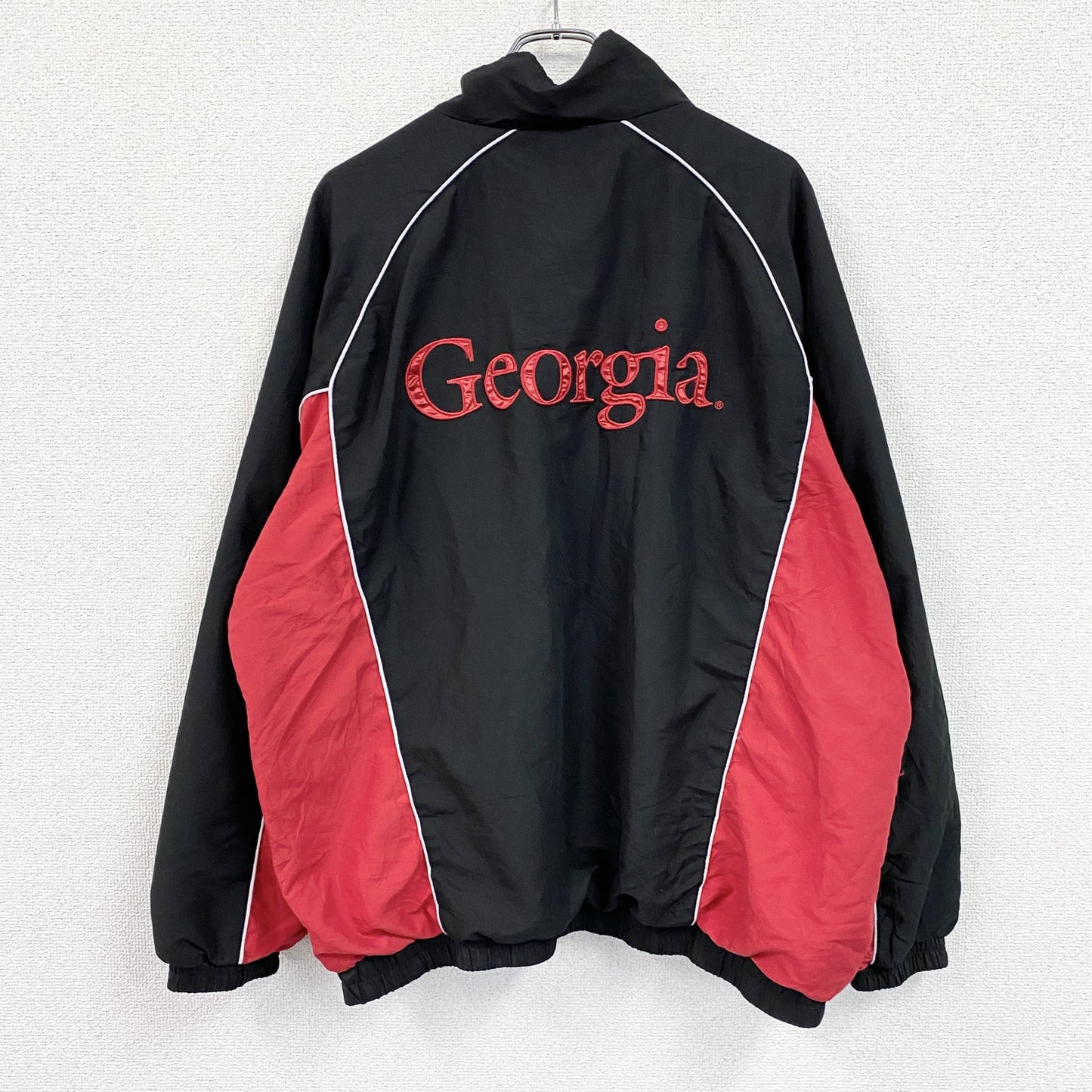 90s～　58 SPORTS　ハーフジッププルオーバージャケット　ワッペン　ラグランスリーブ　黒　ブラック　赤　レッド　2XLサイズ