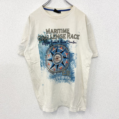 古着 used　DANILO　半袖ビッグプリントTシャツ　コンパス　方位磁石　クルーネック　レトロ　カジュアル　白　Mサイズ