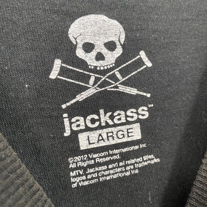 Jackass　ジャッカス　MTV　半袖プリントムービーTシャツ　クロスボーン　スカル　骸骨　デカロゴ　黒　ブラック　Lサイズ