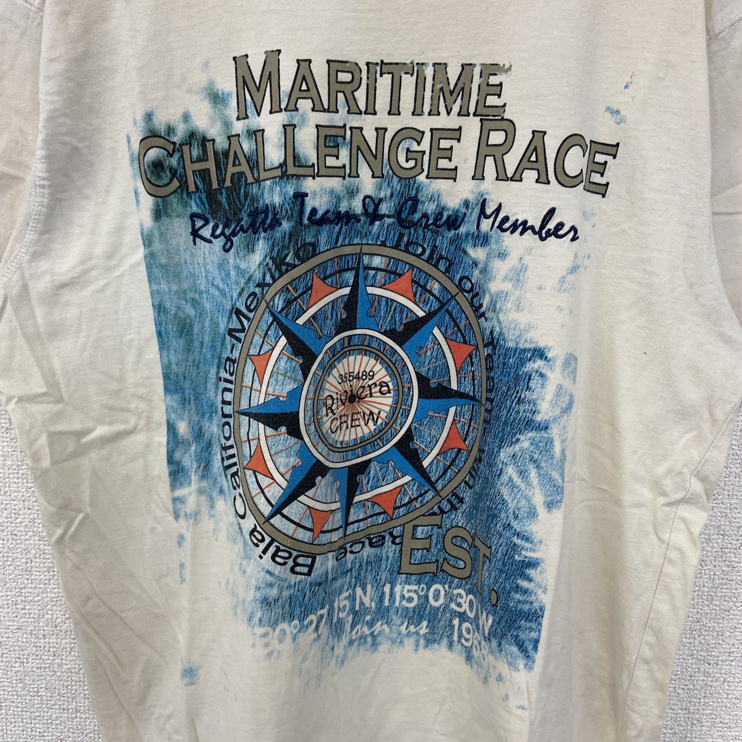 古着 used　DANILO　半袖ビッグプリントTシャツ　コンパス　方位磁石　クルーネック　レトロ　カジュアル　白　Mサイズ