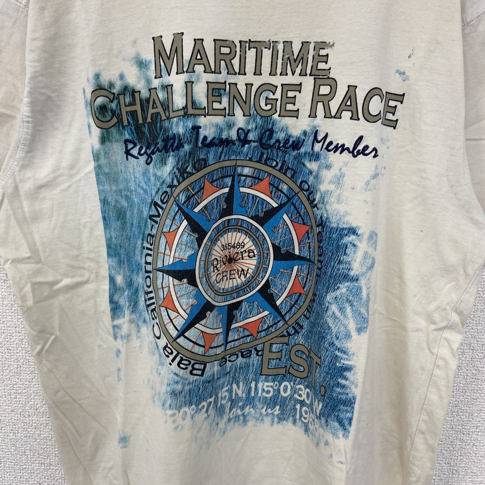 古着 used　DANILO　半袖ビッグプリントTシャツ　コンパス　方位磁石　クルーネック　レトロ　カジュアル　白　Mサイズ