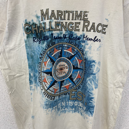 古着 used　DANILO　半袖ビッグプリントTシャツ　コンパス　方位磁石　クルーネック　レトロ　カジュアル　白　Mサイズ