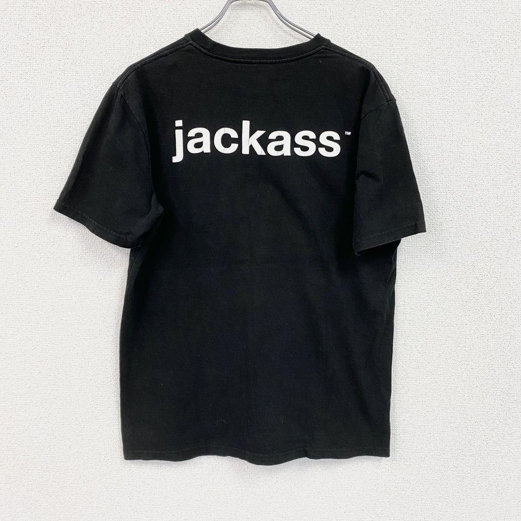 Jackass　ジャッカス　MTV　半袖プリントムービーTシャツ　クロスボーン　スカル　骸骨　デカロゴ　黒　ブラック　Lサイズ