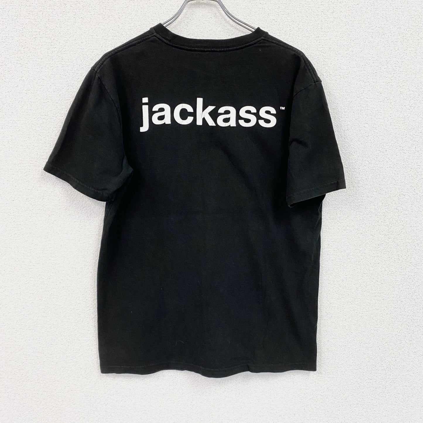 Jackass　ジャッカス　MTV　半袖プリントムービーTシャツ　クロスボーン　スカル　骸骨　デカロゴ　黒　ブラック　Lサイズ