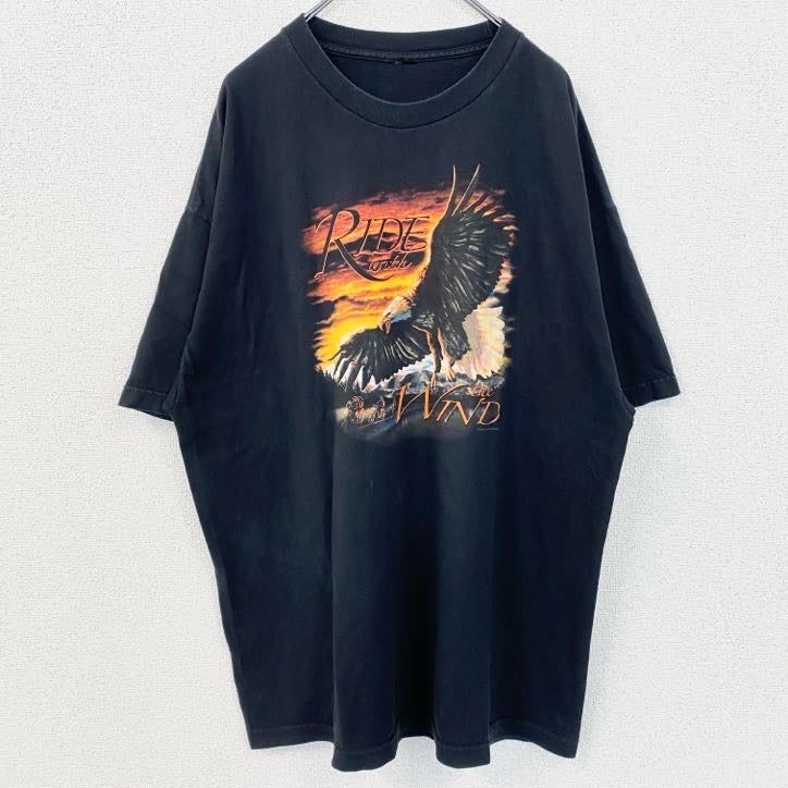 古着 used　半袖レトロデザインTシャツ　バックプリント　鷹　eagle　アメリカンレジェンド　クルーネック　黒　ブラック