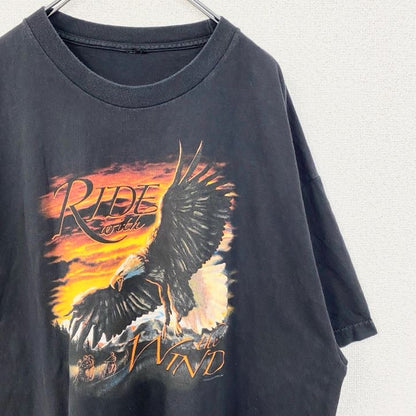 古着 used　半袖レトロデザインTシャツ　バックプリント　鷹　eagle　アメリカンレジェンド　クルーネック　黒　ブラック