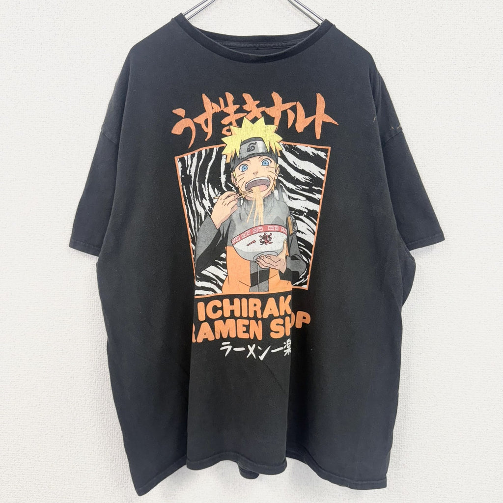 古着 used　NARUTO　ナルト　半袖アニメプリントTシャツ　クルーネック　レトロデザイン　黒　ブラック　XXLサイズ
