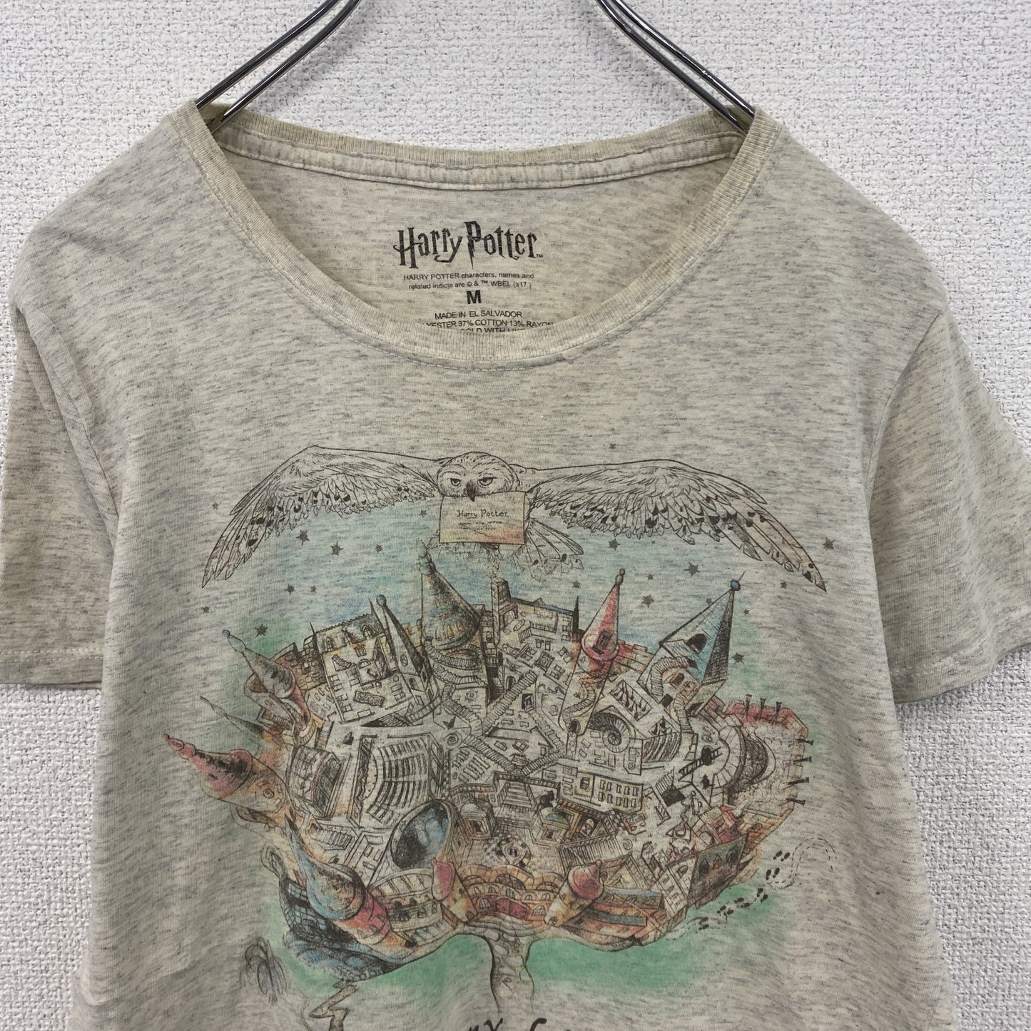 Harry Potter　ハリーポッター　半袖プリントTシャツ　Hogwarts　ホグワーツ　灰色　グレー　Mサイズ