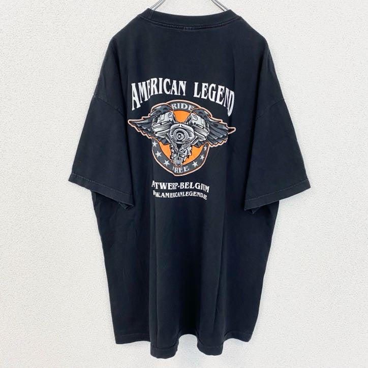 古着 used　半袖レトロデザインTシャツ　バックプリント　鷹　eagle　アメリカンレジェンド　クルーネック　黒　ブラック