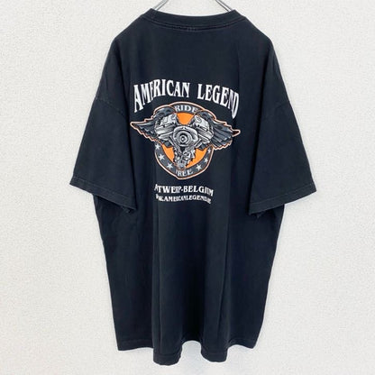 古着 used　半袖レトロデザインTシャツ　バックプリント　鷹　eagle　アメリカンレジェンド　クルーネック　黒　ブラック