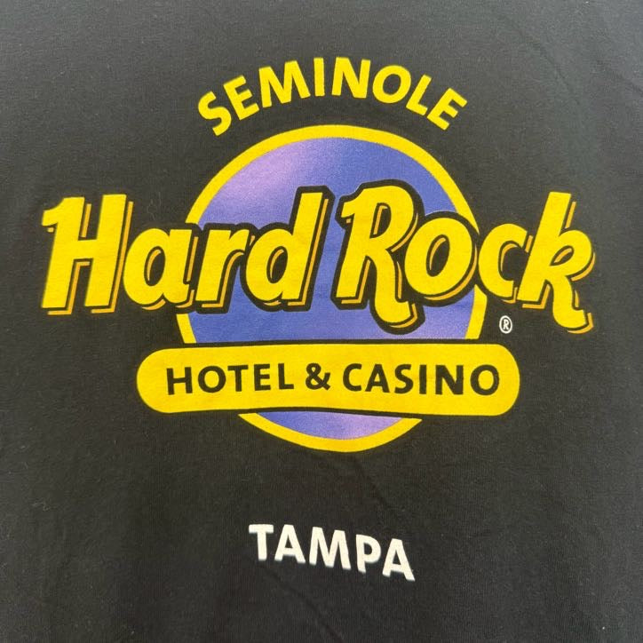 古着 used　HardRockcafe　ハードロックカフェ　半袖プリントTシャツ　カジノ　クルーネック　レトロ　黒　ブラック