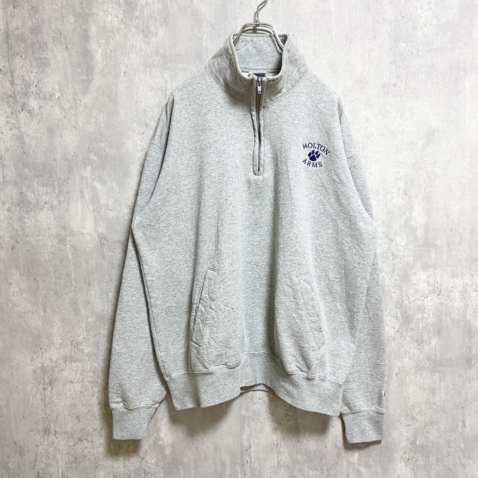古着 used　Champion　長袖ハーフジップスウェット　トレーナー　肉球　グレー　オーバーサイズ　XLサイズ