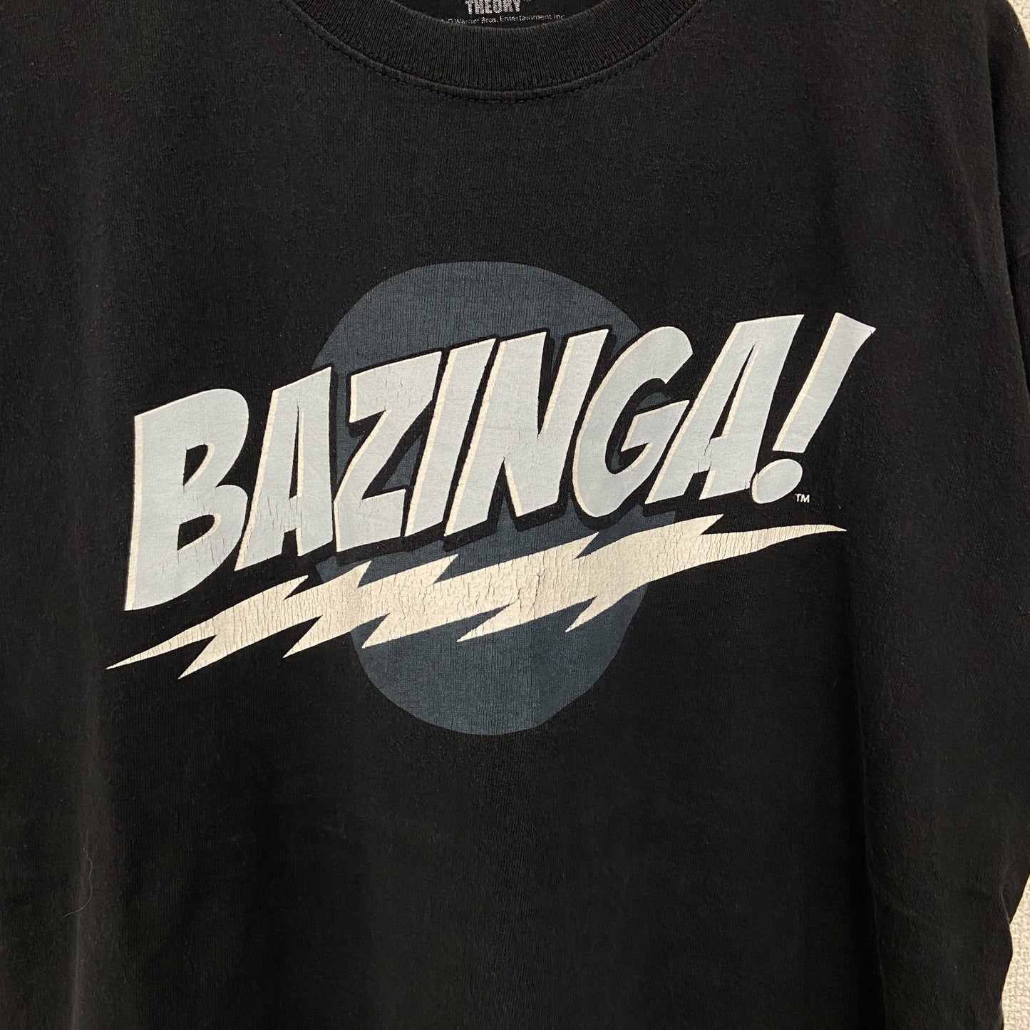古着 used　the BIG BANG THEORY　半袖プリントTシャツ　BAZINGA！　クルーネック　黒　Mサイズ