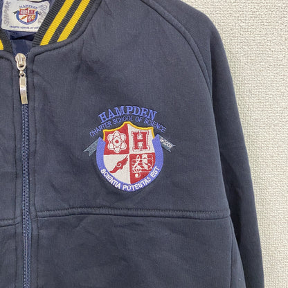 HAMPDEN　スウェットスタジャン　ラグランスリーブ　刺繍ロゴ　ワッペン　リブライン　紺　ネイビー　Sサイズ