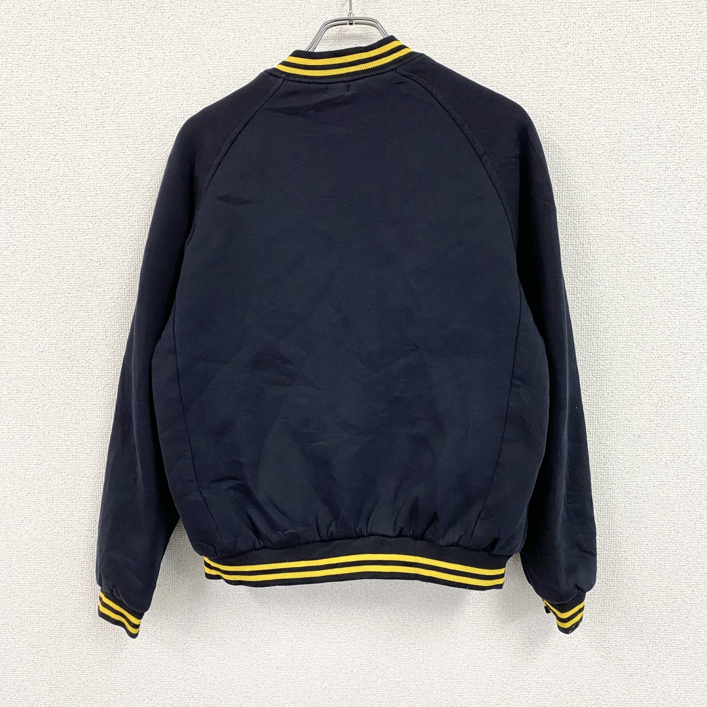 HAMPDEN　スウェットスタジャン　ラグランスリーブ　刺繍ロゴ　ワッペン　リブライン　紺　ネイビー　Sサイズ