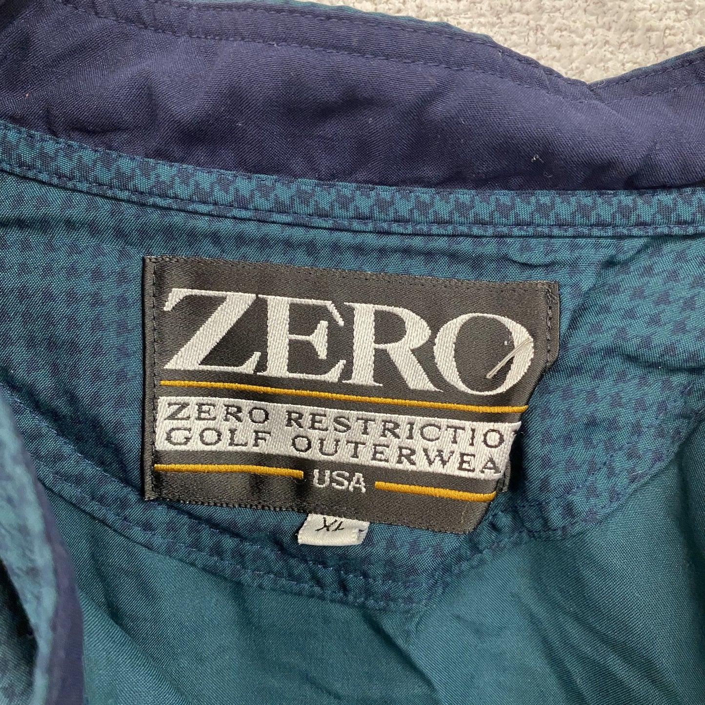 ～90s　ZERO Restriction　ハーフボタンプルオーバージャケット　千鳥格子　刺繍ロゴ　緑　グリーン　XLサイズ