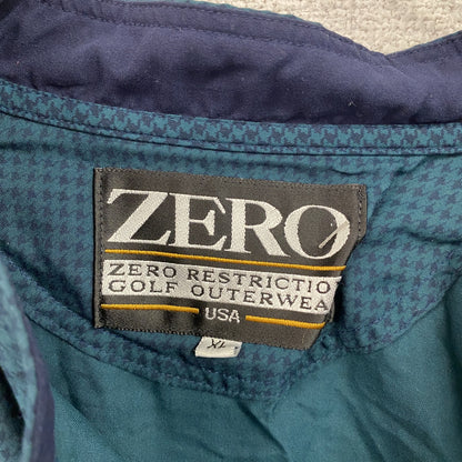 ～90s　ZERO Restriction　ハーフボタンプルオーバージャケット　千鳥格子　刺繍ロゴ　緑　グリーン　XLサイズ