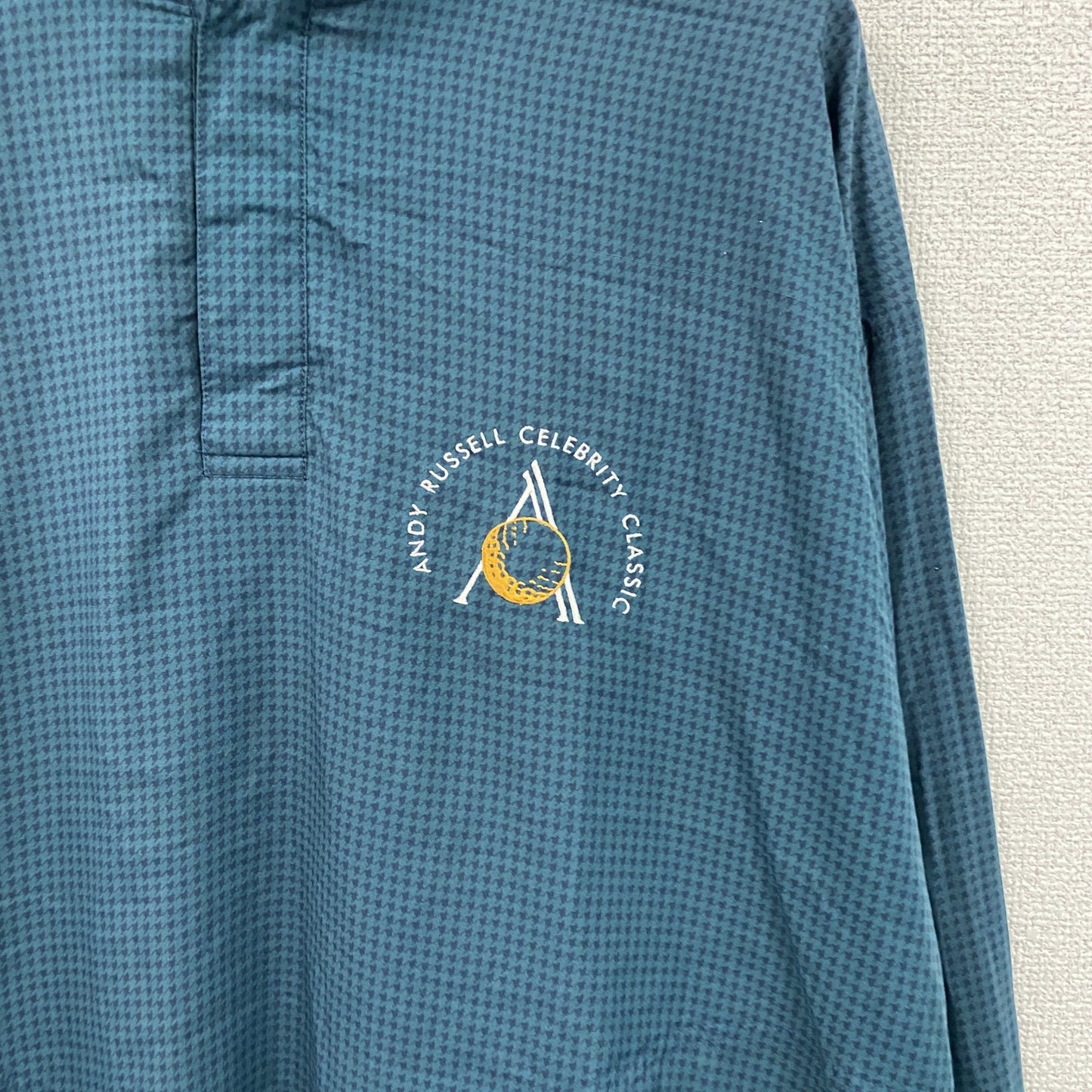 ～90s　ZERO Restriction　ハーフボタンプルオーバージャケット　千鳥格子　刺繍ロゴ　緑　グリーン　XLサイズ