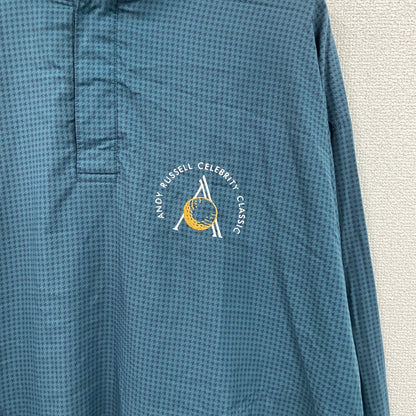～90s　ZERO Restriction　ハーフボタンプルオーバージャケット　千鳥格子　刺繍ロゴ　緑　グリーン　XLサイズ