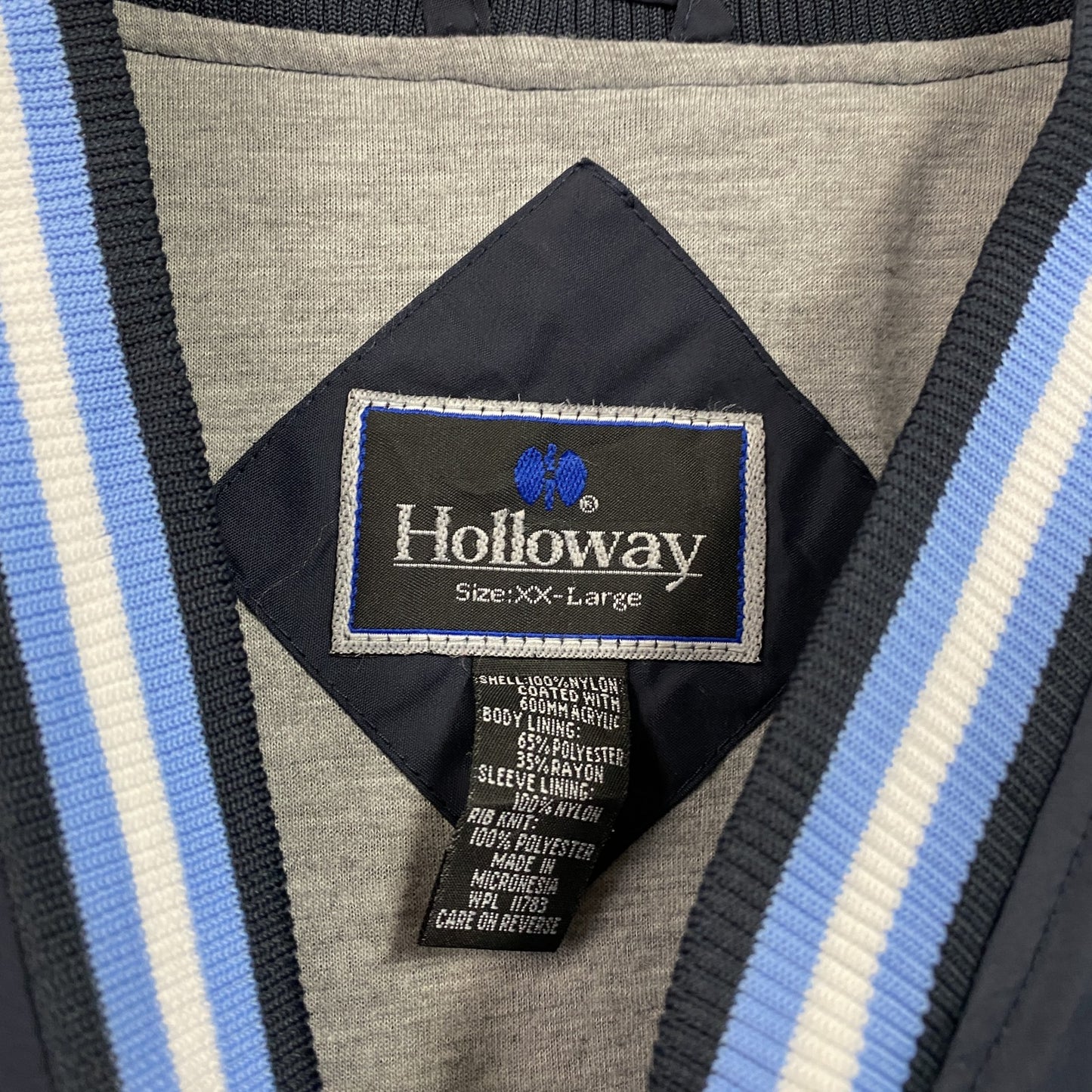 90s　Holloway　ホロウェイ　ナイロンプルオーバージャケット　アーチプリント　刺繍ロゴ　ワッペン　紺　ネイビー　2XLサイズ