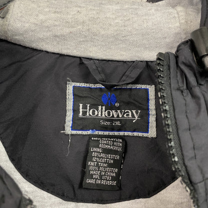 90s　Holloway　ホロウェイ　フルジップナイロンジャケット　5連プリント　刺繍ロゴ　黒　ブラック　2XLサイ