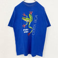古着 used　半袖イラストプリントTシャツ　カエル　コスタリカ　PURA VIDA　青　ブルー　レトロデザイン　Lサイズ