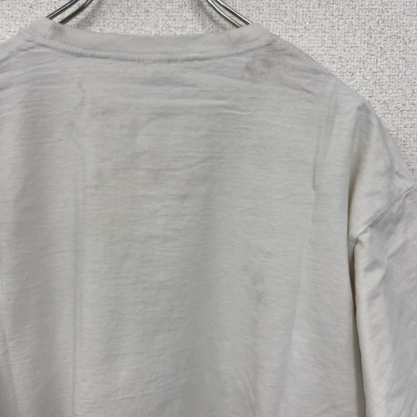 古着 used　FRUIT OF THE LOOM　半袖プリントTシャツ　個性的デザイン　春夏服　クルーネック　白　Lサイズ