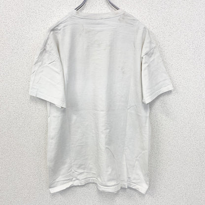 古着 used　FRUIT OF THE LOOM　半袖プリントTシャツ　個性的デザイン　春夏服　クルーネック　白　Lサイズ