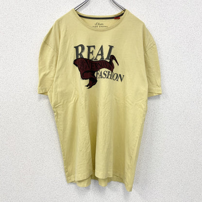 古着 used　LIVING CASUAL　半袖プリントTシャツ　REAL FASHION　クルーネック　黄色　XXLサイズ