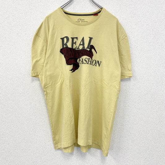 古着 used　LIVING CASUAL　半袖プリントTシャツ　REAL FASHION　クルーネック　黄色　XXLサイズ