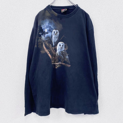 BUSHFIRE　ブッシュファイヤー　長袖Tシャツ/ロンT　アニマルT　フクロウ　黒　ブラック　2XLサイズ