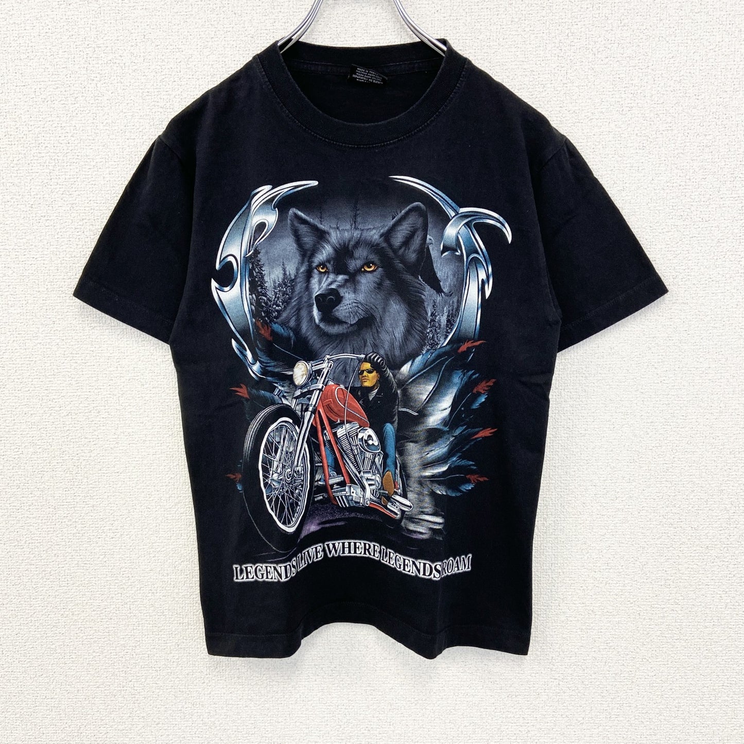 古着 used　OTHER TEE　半袖プリントTシャツ　オオカミ　バイク　春夏服　ヴィンテージ風　クルーネック　黒　Sサイズ