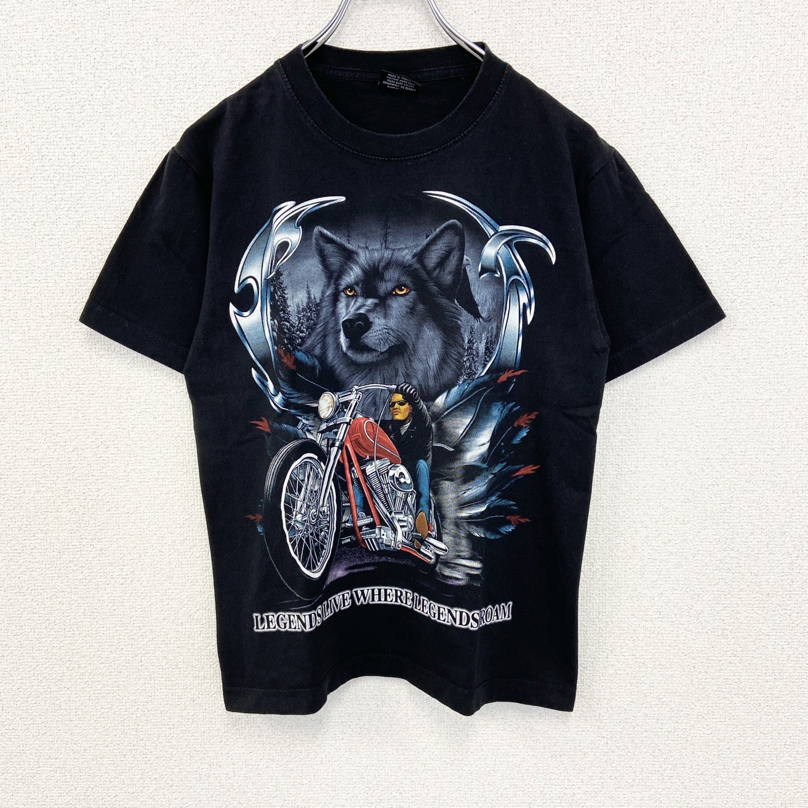 古着 used　OTHER TEE　半袖プリントTシャツ　オオカミ　バイク　春夏服　ヴィンテージ風　クルーネック　黒　Sサイズ
