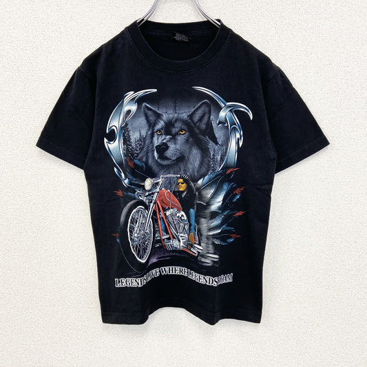 古着 used　OTHER TEE　半袖プリントTシャツ　オオカミ　バイク　春夏服　ヴィンテージ風　クルーネック　黒　Sサイズ