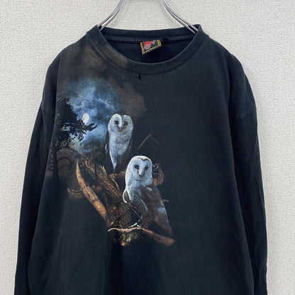 BUSHFIRE　ブッシュファイヤー　長袖Tシャツ/ロンT　アニマルT　フクロウ　黒　ブラック　2XLサイズ