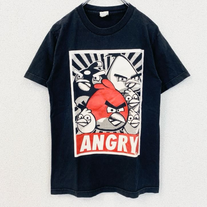 古着 used　ALSTYLE　アングリーバード　半袖ゲームキャラクタープリントTシャツ　黒　ブラック　イラストデザイン　Sサイズ